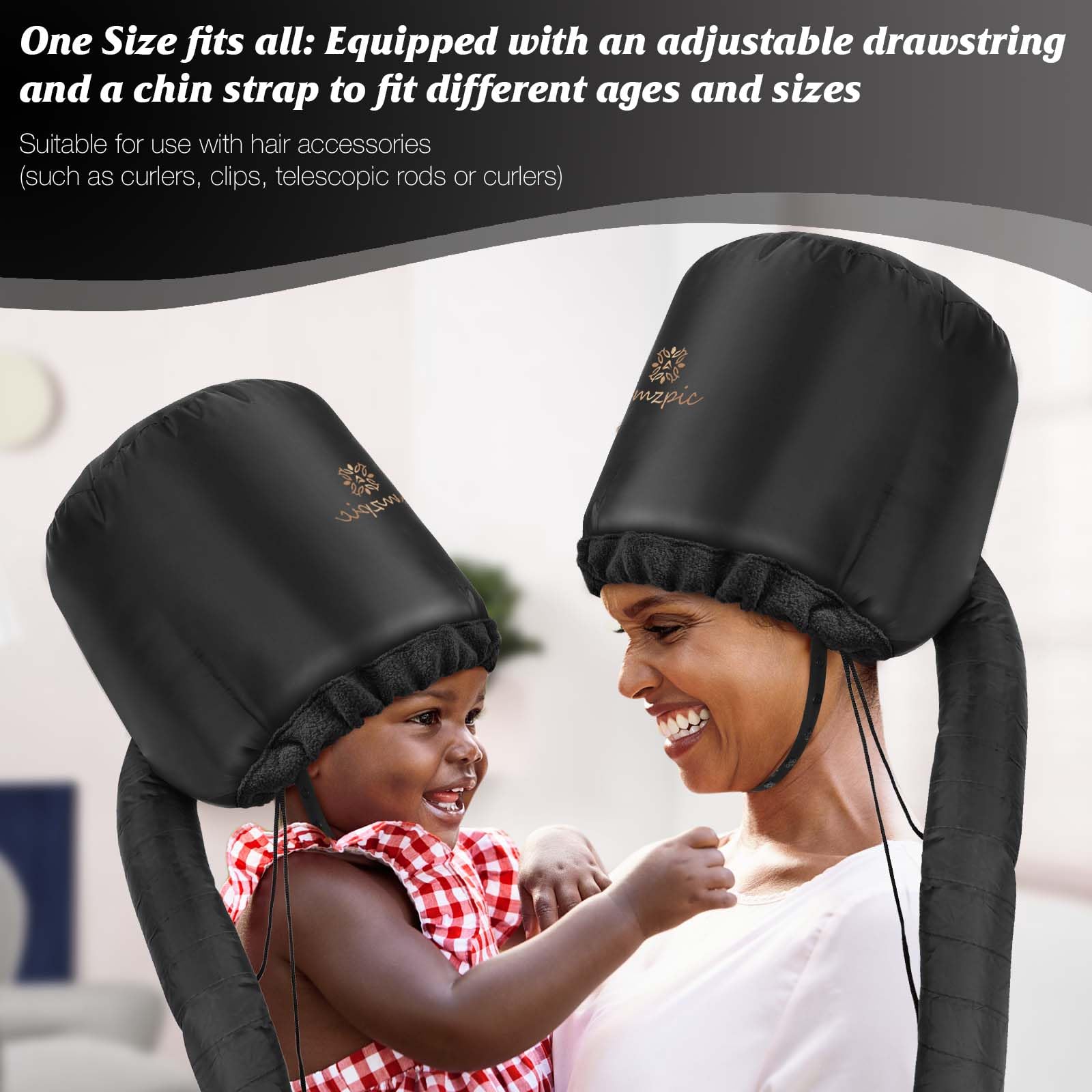 Extra large interior of the Amzpic bonnet dryer cap accommodating hair rollers and curlers