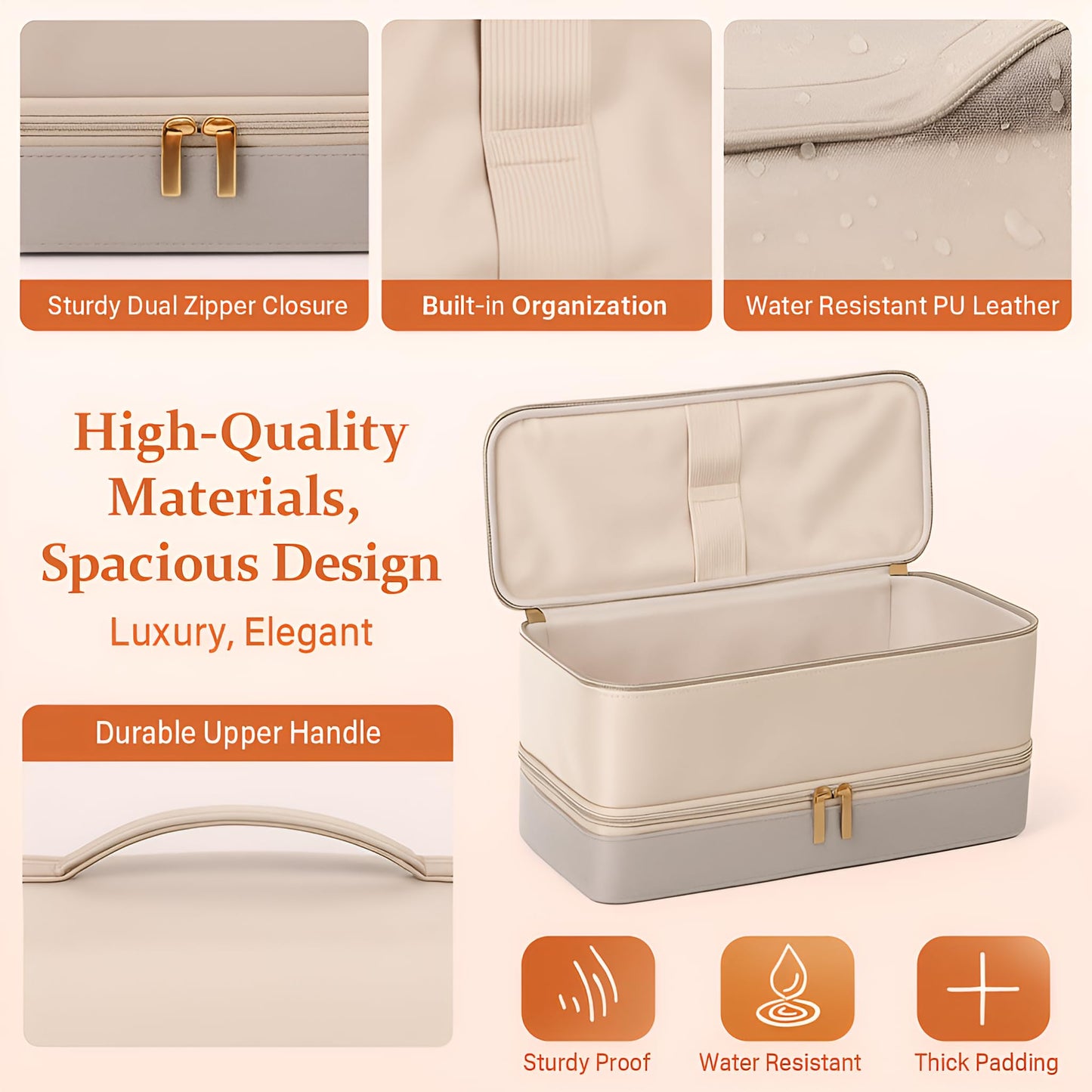 CENXI waterproof travel pouch for premium hair stylers in beige and gray colors.