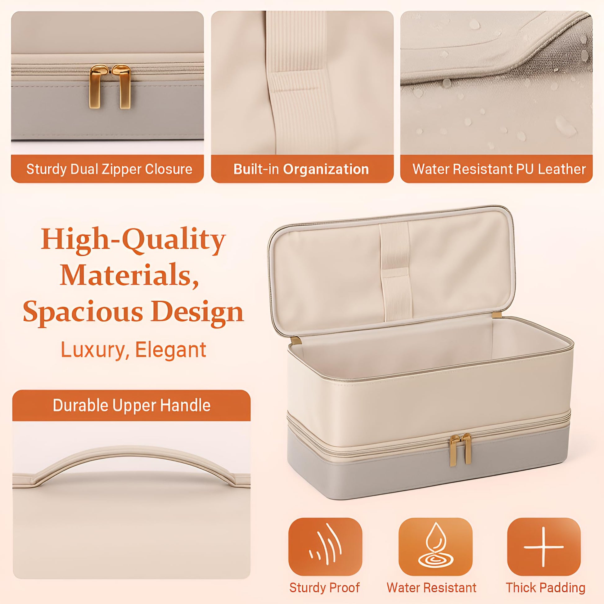 CENXI waterproof travel pouch for premium hair stylers in beige and gray colors.