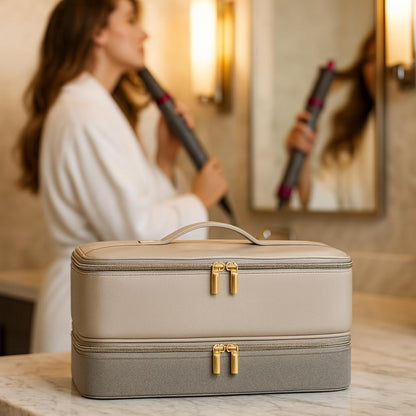 CENXI double layer cosmetics and hair tools organizer case back view.