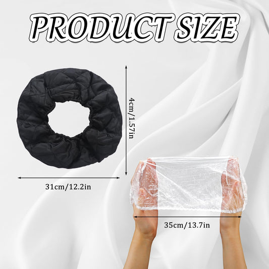 Fiwochic hooded hair dryer attachment connected to a standard blow dryer for deep conditioning.