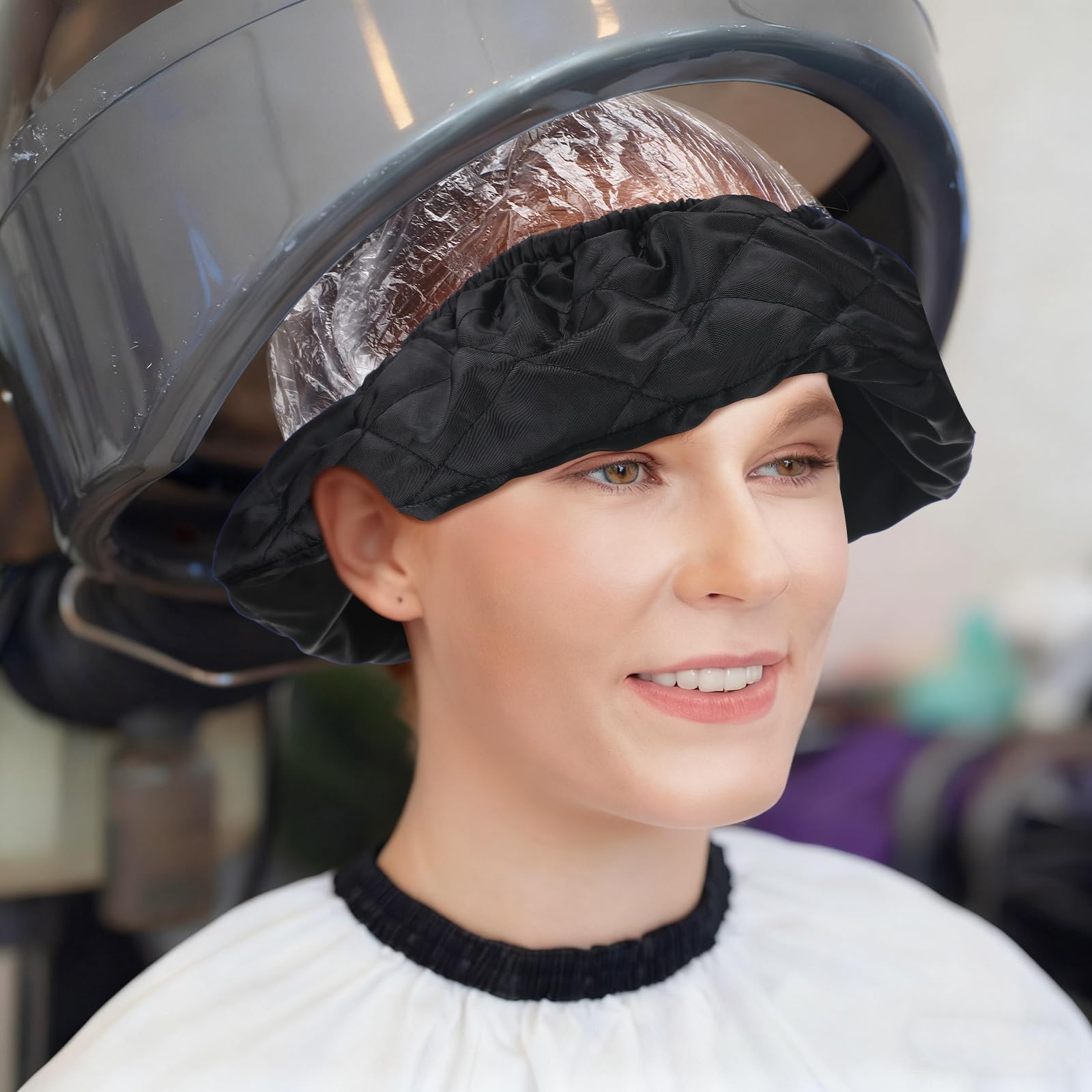 Close up view of the elastic band on the Fiwochic hair dryer heat shield for a secure fit.