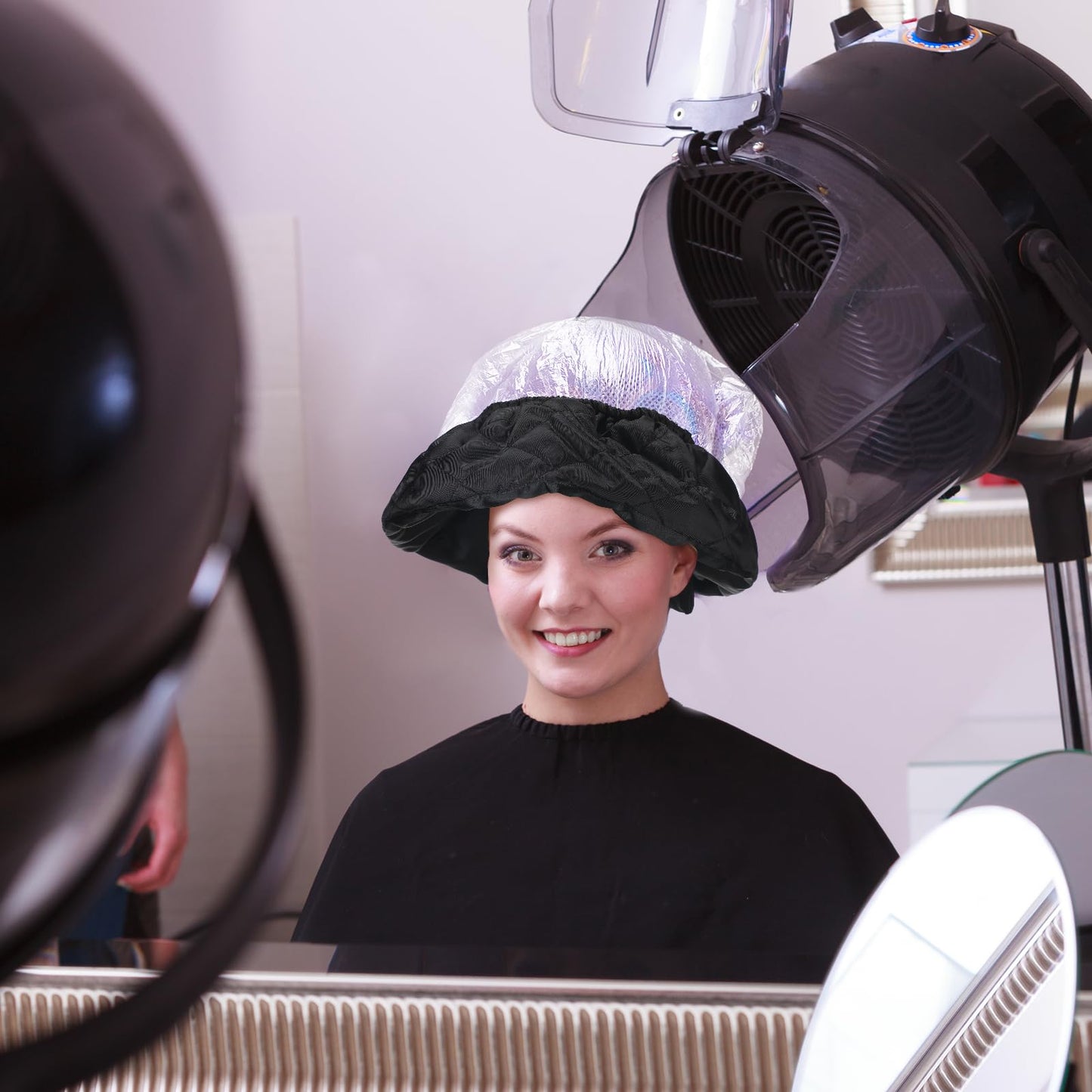 Fiwochic portable bonnet dryer attachment illustrating even heat airflow distribution for hair processing.