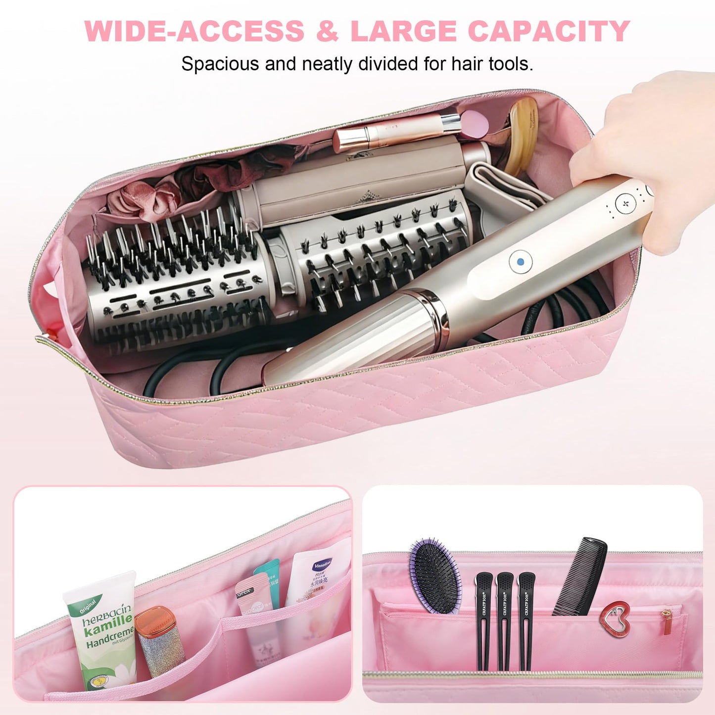 Lacdo portable hair dryer bag with clear pockets organizing accessories