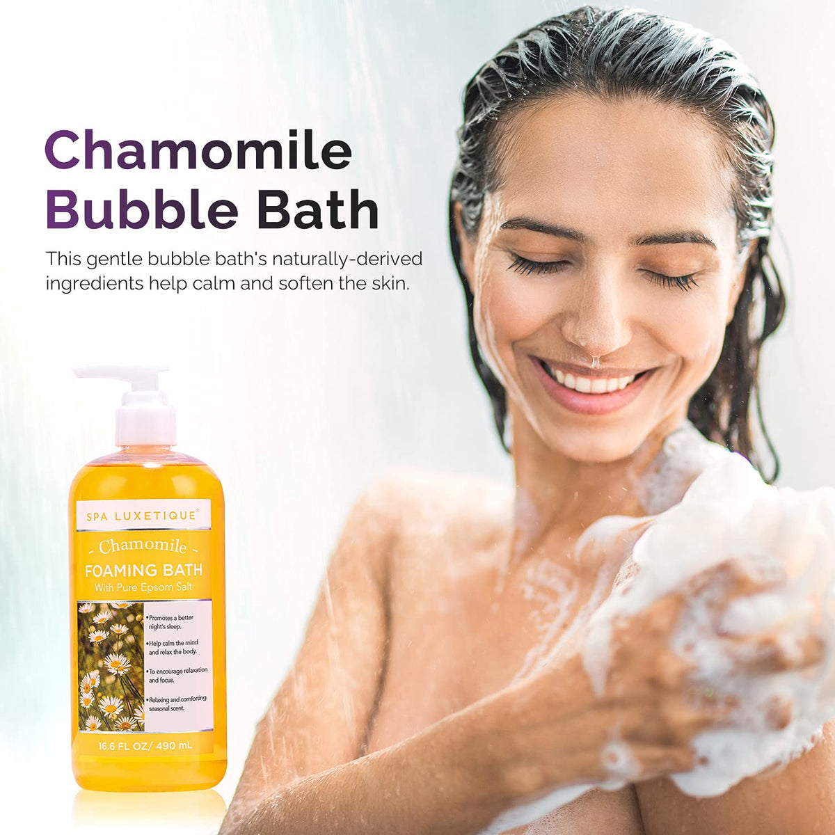 Spa Luxetique Epsom salt bath set shown with bubbles