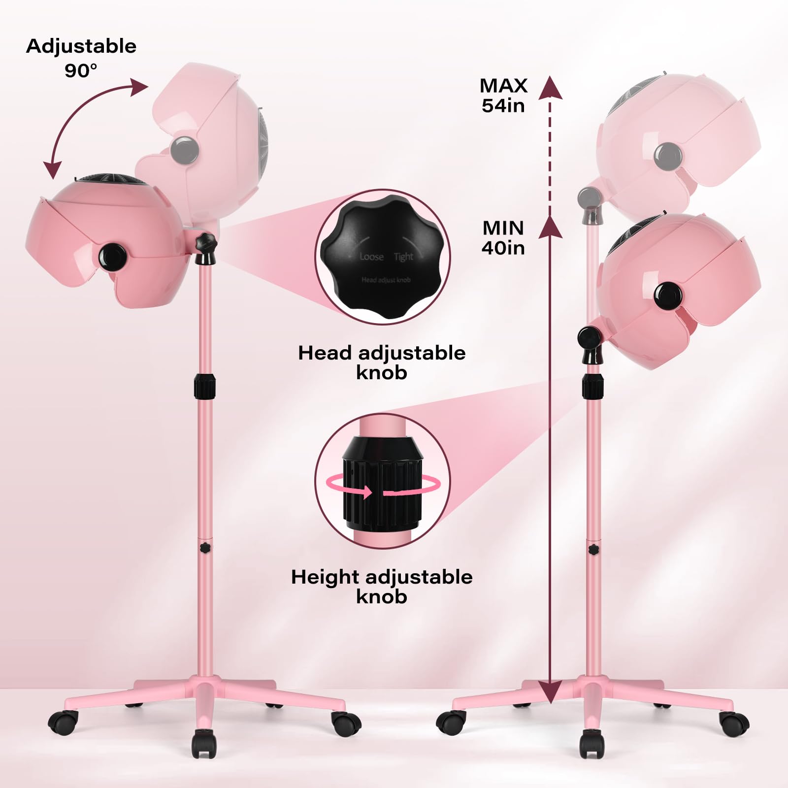 TASALON salon floor sit under hair dryer rolling base view