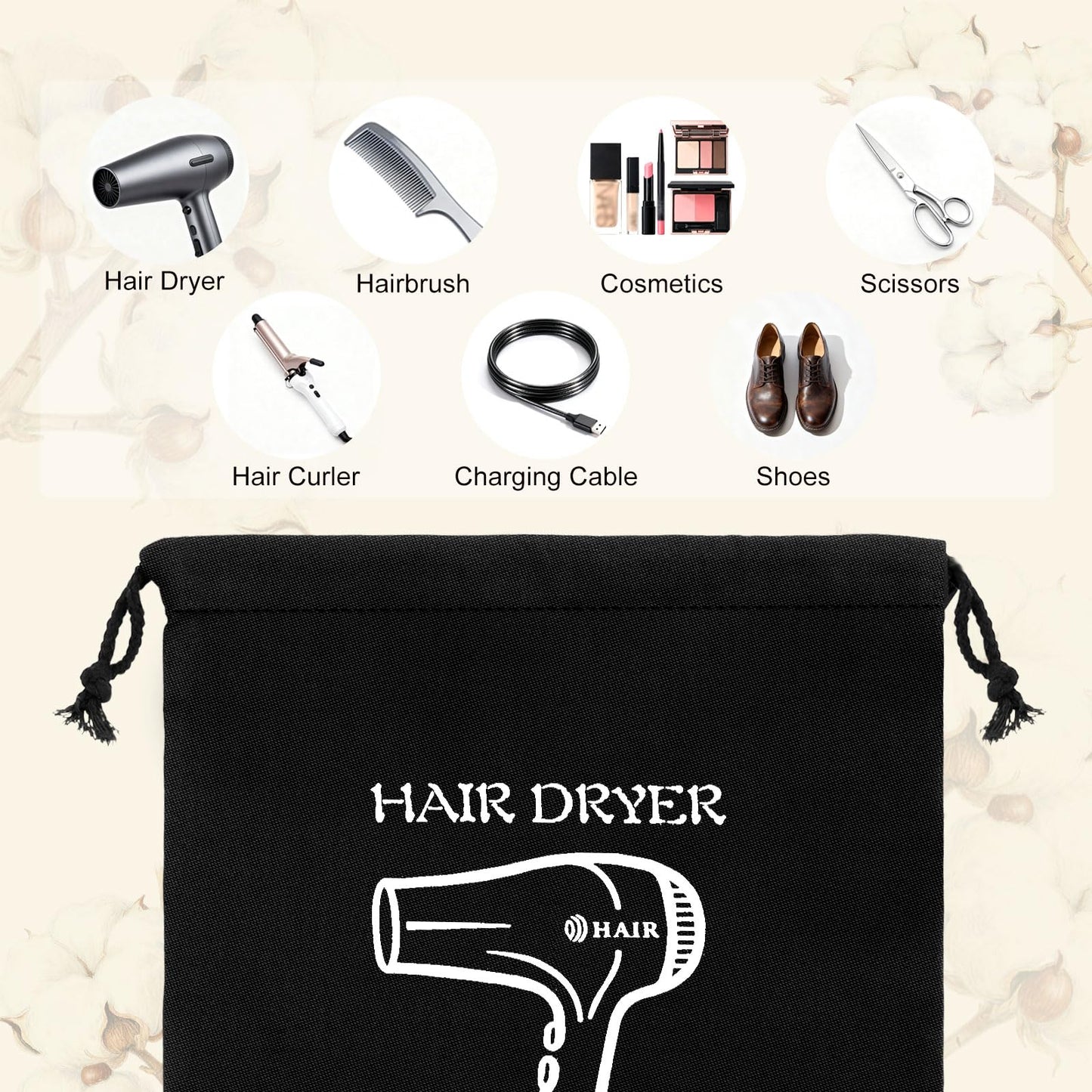 Terdey brand hairdryer organizer bag showing the high quality fabric texture and stitching details.