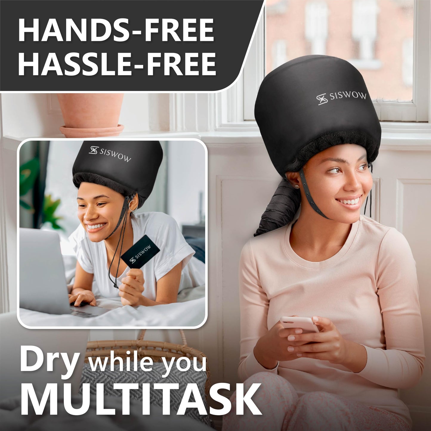 Black mesh net hair plopping cap showing the adjustable drawstring toggle