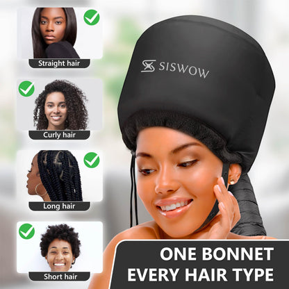 Model demonstrating how to place natural curls inside the drying bonnet