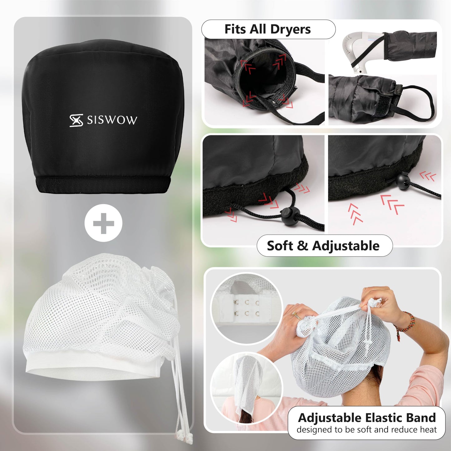 Portable hooded hair dryer attachment packed tightly for travel convenience