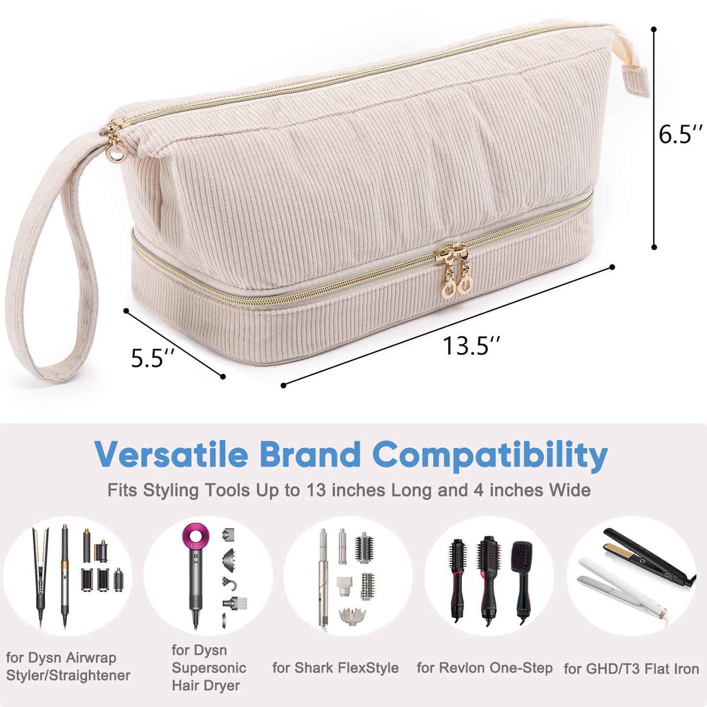 ELCUPA travel styling tool bag side view highlighting premium metal zipper closures