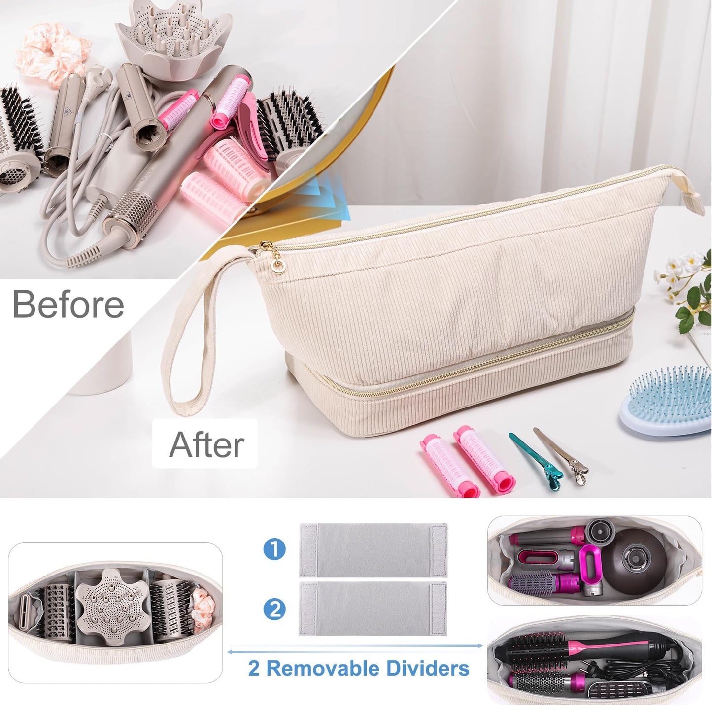 ELCUPA portable hair wrap dryer case showing bottom layer elastic bands for cord management