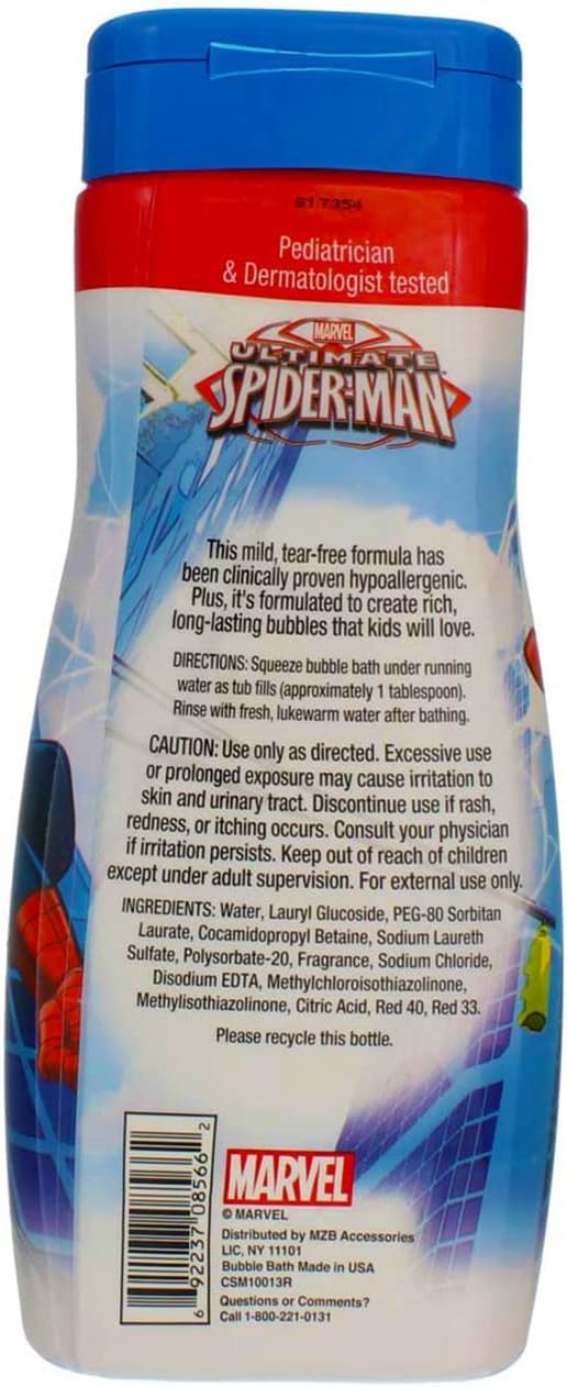 Marvel Spider-Man watermelon scented bubble bath bottle close up