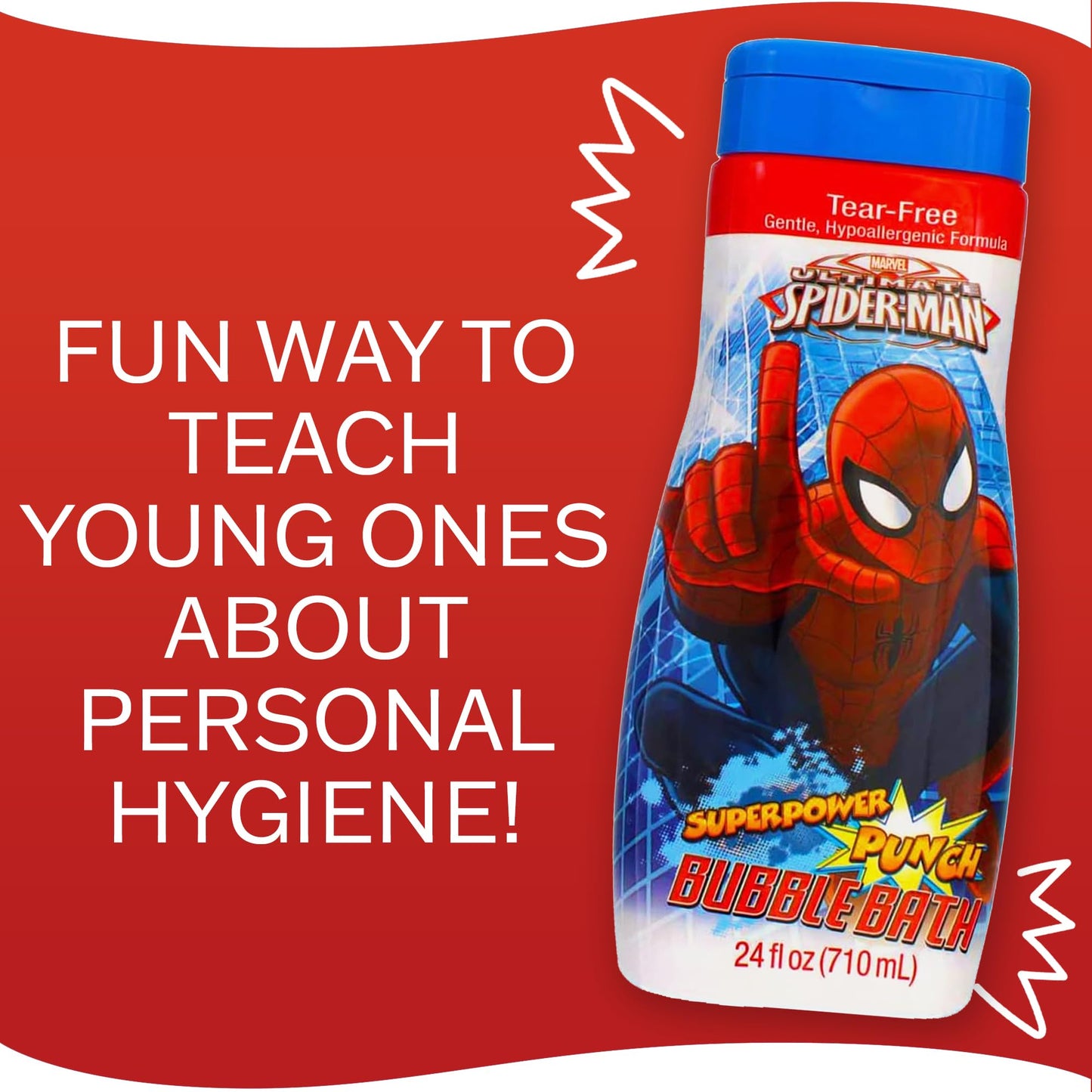Children enjoying bubble bath with Spider-Man watermelon scented soap