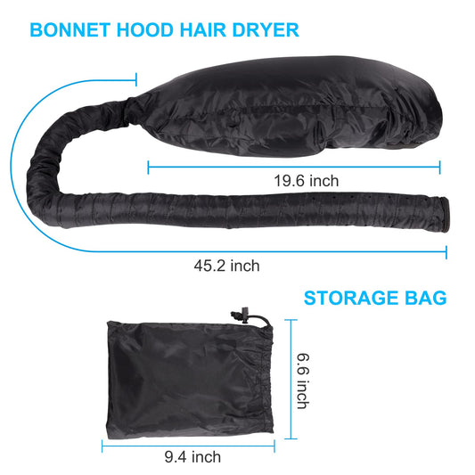 HIFILTURE portable hair drying cap long tube extension connected to a standard blow dryer nozzle