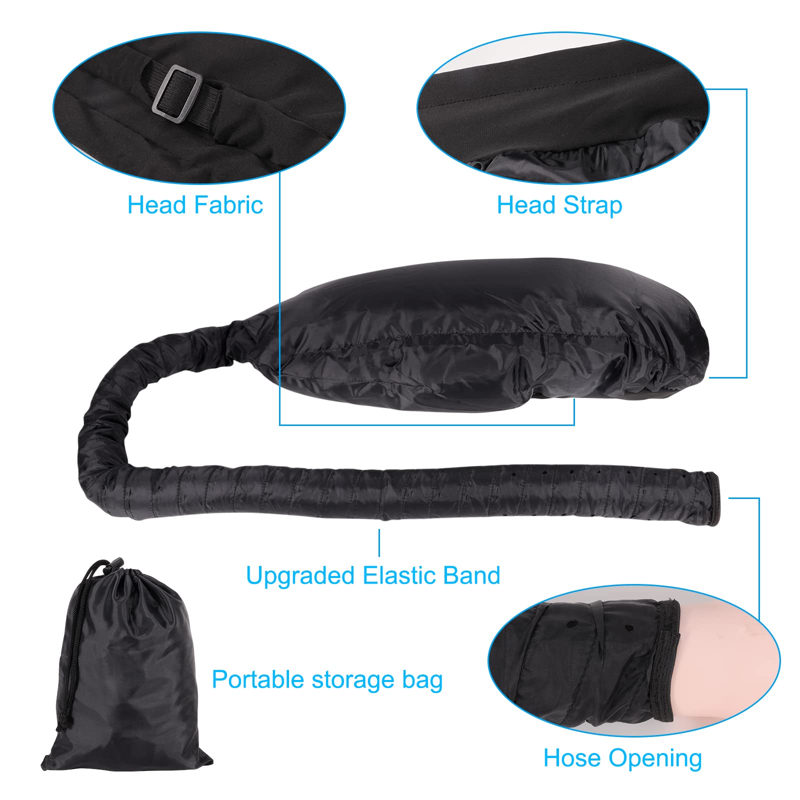 HIFILTURE extra large hooded dryer cap adjustable elastic strap and secure chin drawstring close up