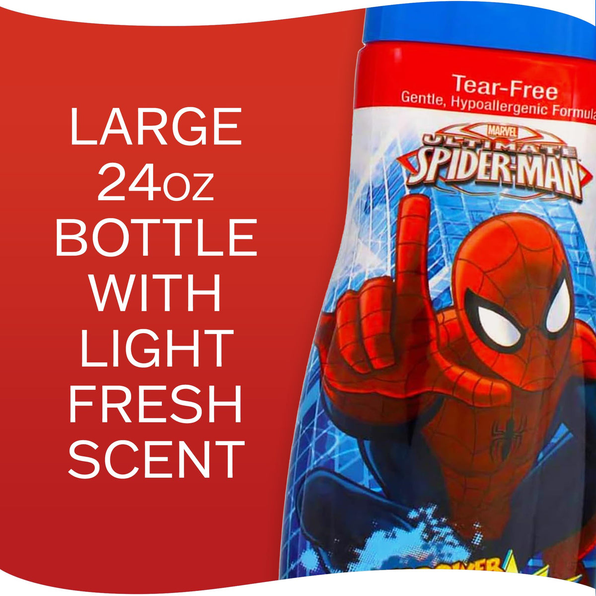 Child-friendly tear-free bubble bath bottle with blue cap