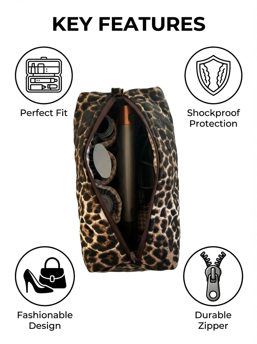 Foldable leopard cosmetics and beauty tools organizer flattened for travel