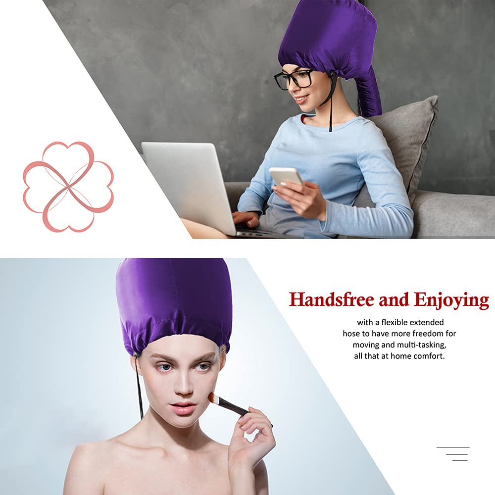 Frclona soft bonnet hair dryer showing the upgraded thirty-eight-inch long extended flexible hose.