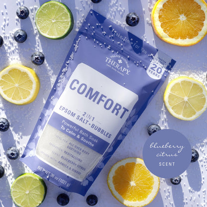 Back of Village Naturals therapy bath soak pack with ingredients