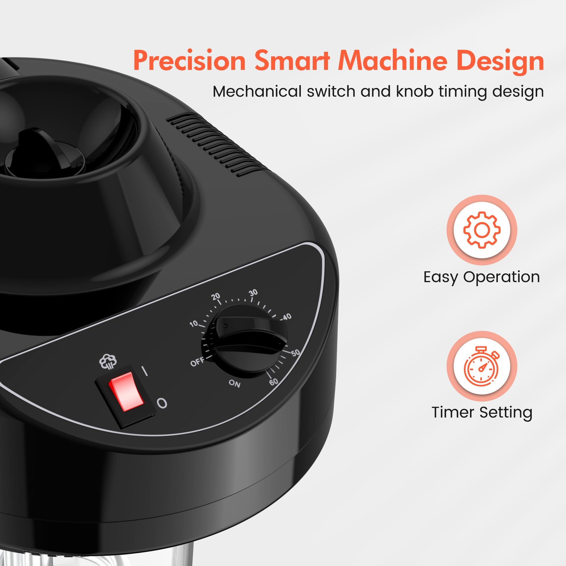 TASALON standing hair steamer highlighting the mechanical buttons and sixty minute knob timer controls
