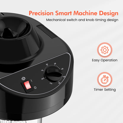 TASALON standing hair steamer highlighting the mechanical buttons and sixty minute knob timer controls