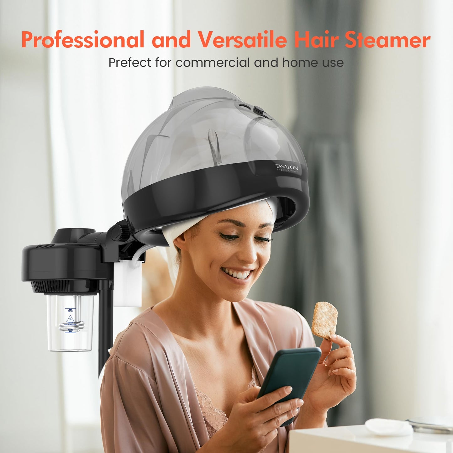 TASALON professional salon steamer hood closeup showing internal steam diffusion area