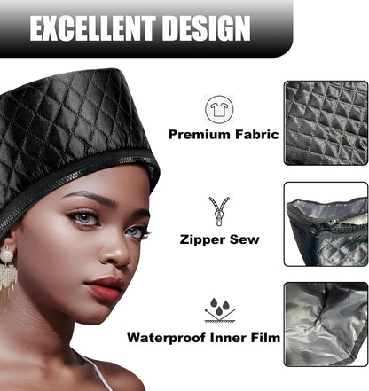 Electric heating caps for hair spa showing the adjustable drawstring closure for a secure fit around the forehead.