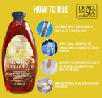 Dead Sea Collection bubble bath bottles close up on scent label