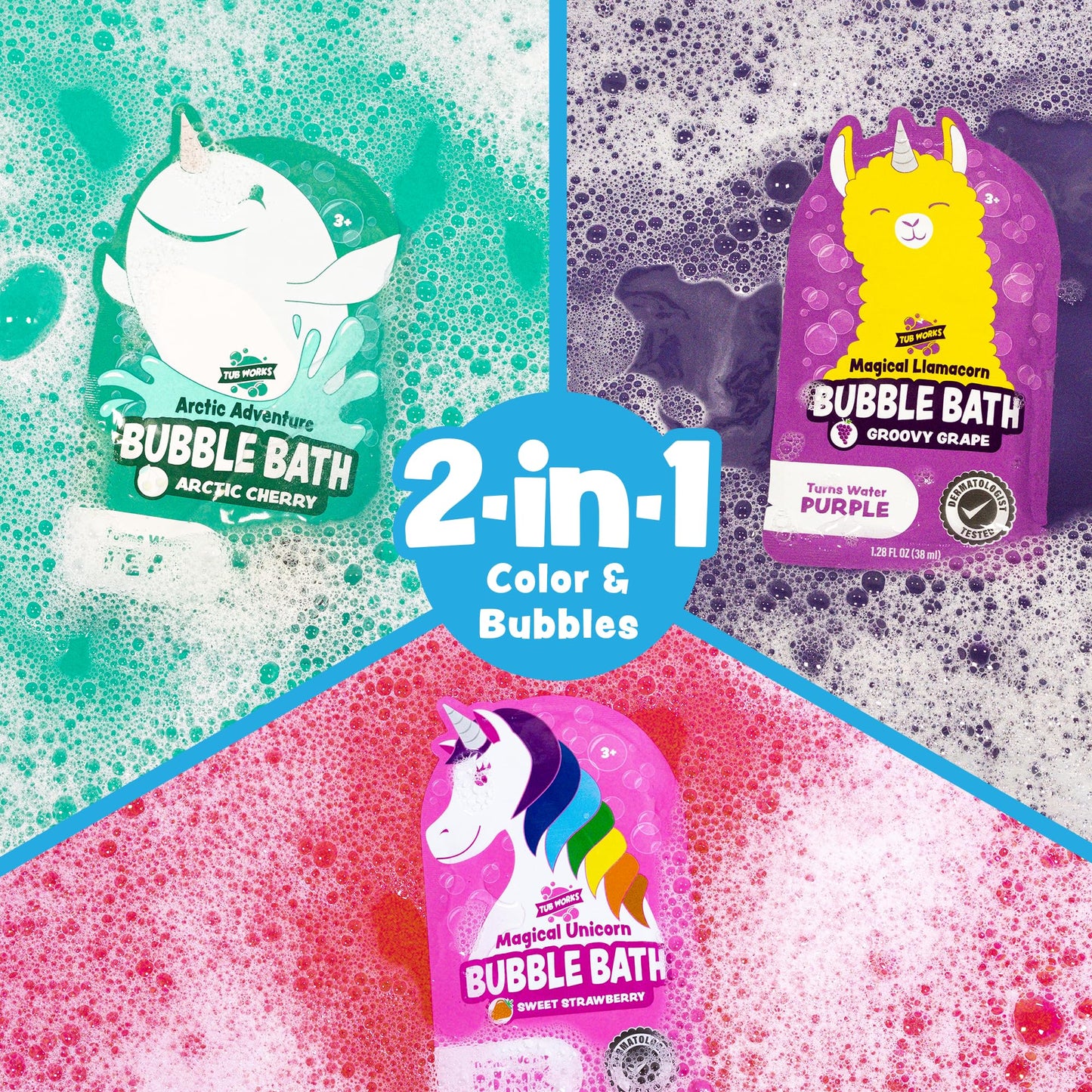 Tub Works bubble bath sachets featuring character themes