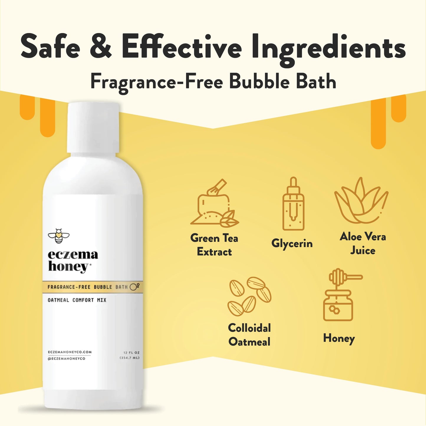 Close up of Eczema Honey soothing oatmeal bath product label