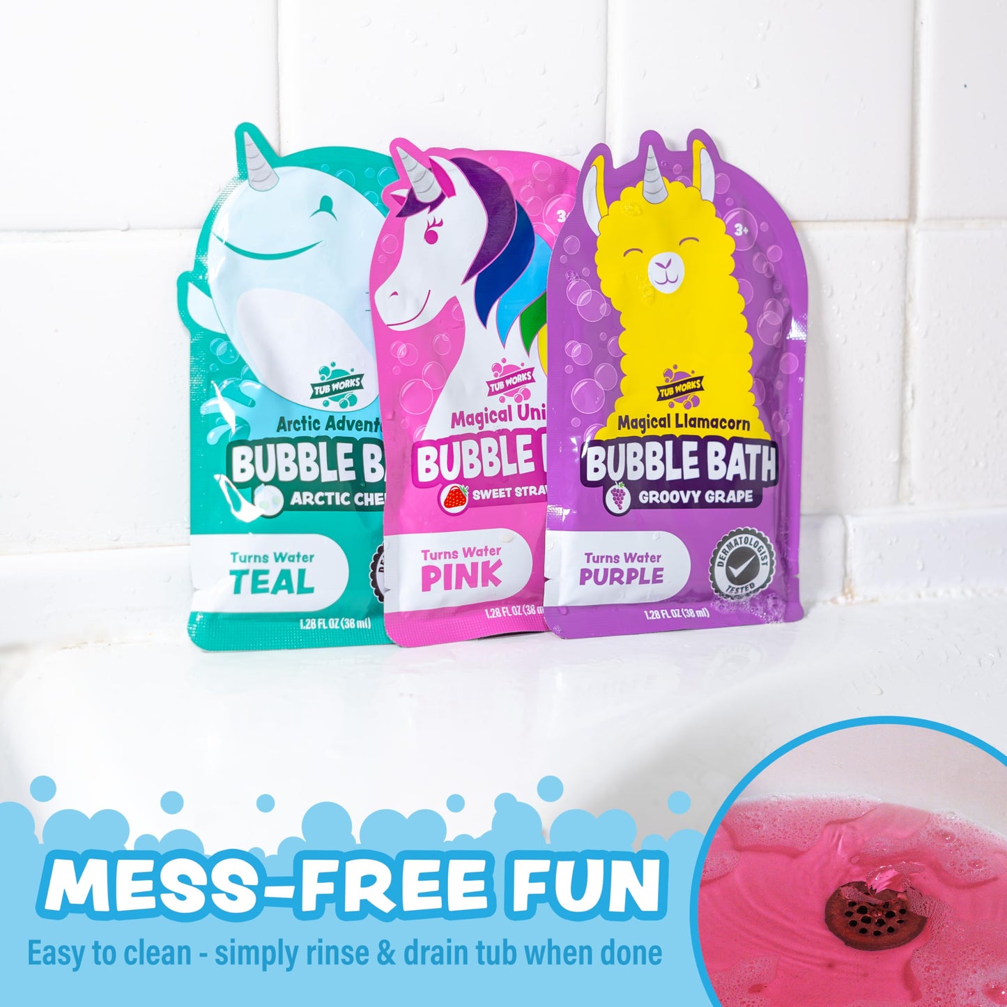 Assorted character theme bubble bath packets for kids