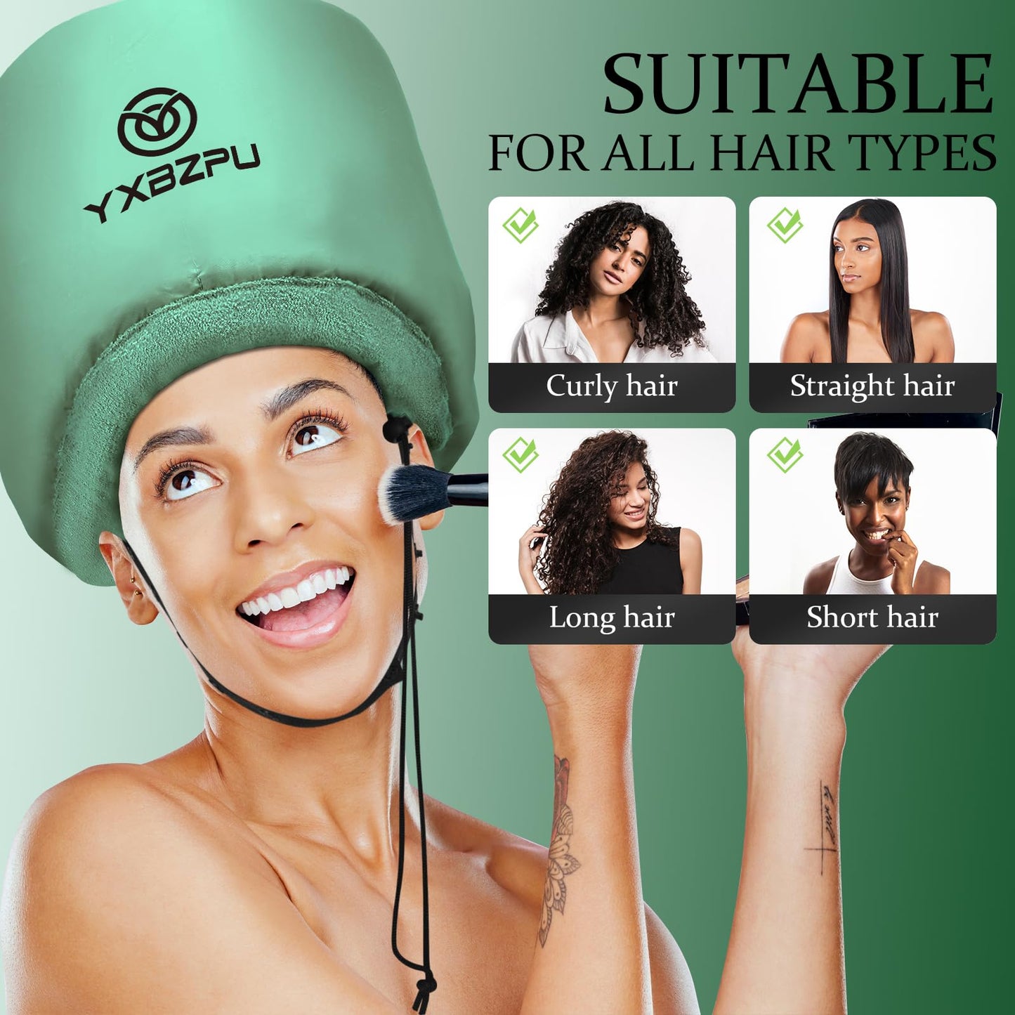 Hands free deep conditioning session at home using the green soft hood dryer attachment