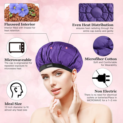 Amzpic thermal hair spa cap showing soft cotton material and elastic rim detailing