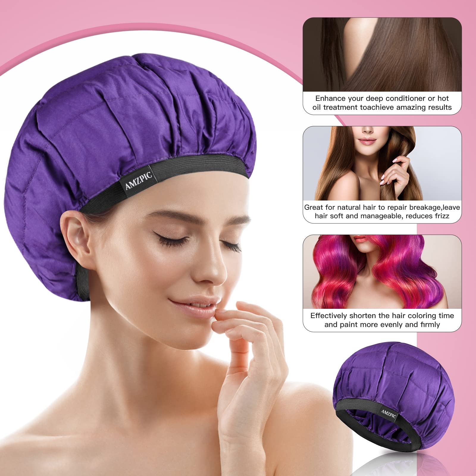 Amzpic second generation portable non electric heat cap for curly hair treatment