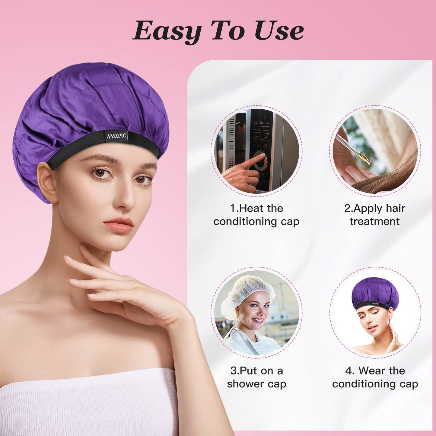 Amzpic microwavable flaxseed interior hair steaming cap for deep conditioning