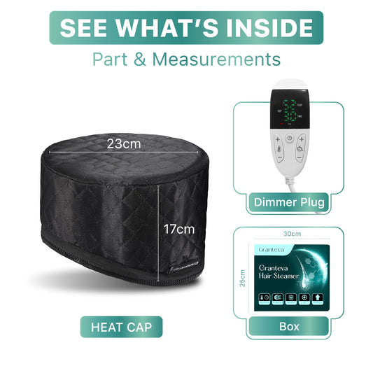 Granteva electric thermal heat cap showing the adjustable temperature controller and smart timer