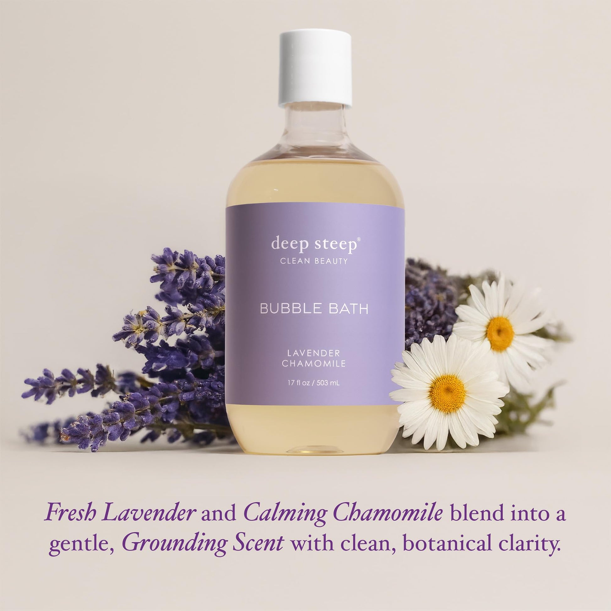 Close up of Deep Steep hypoallergenic bubble bath ingredient label