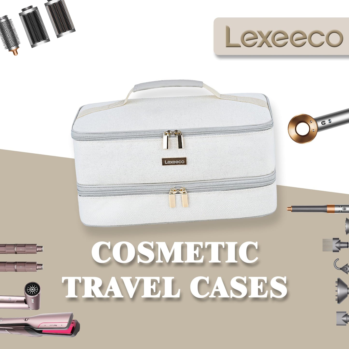 Grey portable cosmetic and hair accessories bag designed for global travel luggage