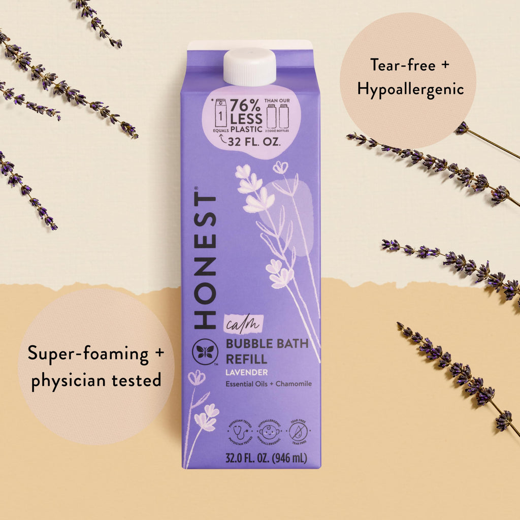 The Honest Company bubble bath refill carton back label with ingredients
