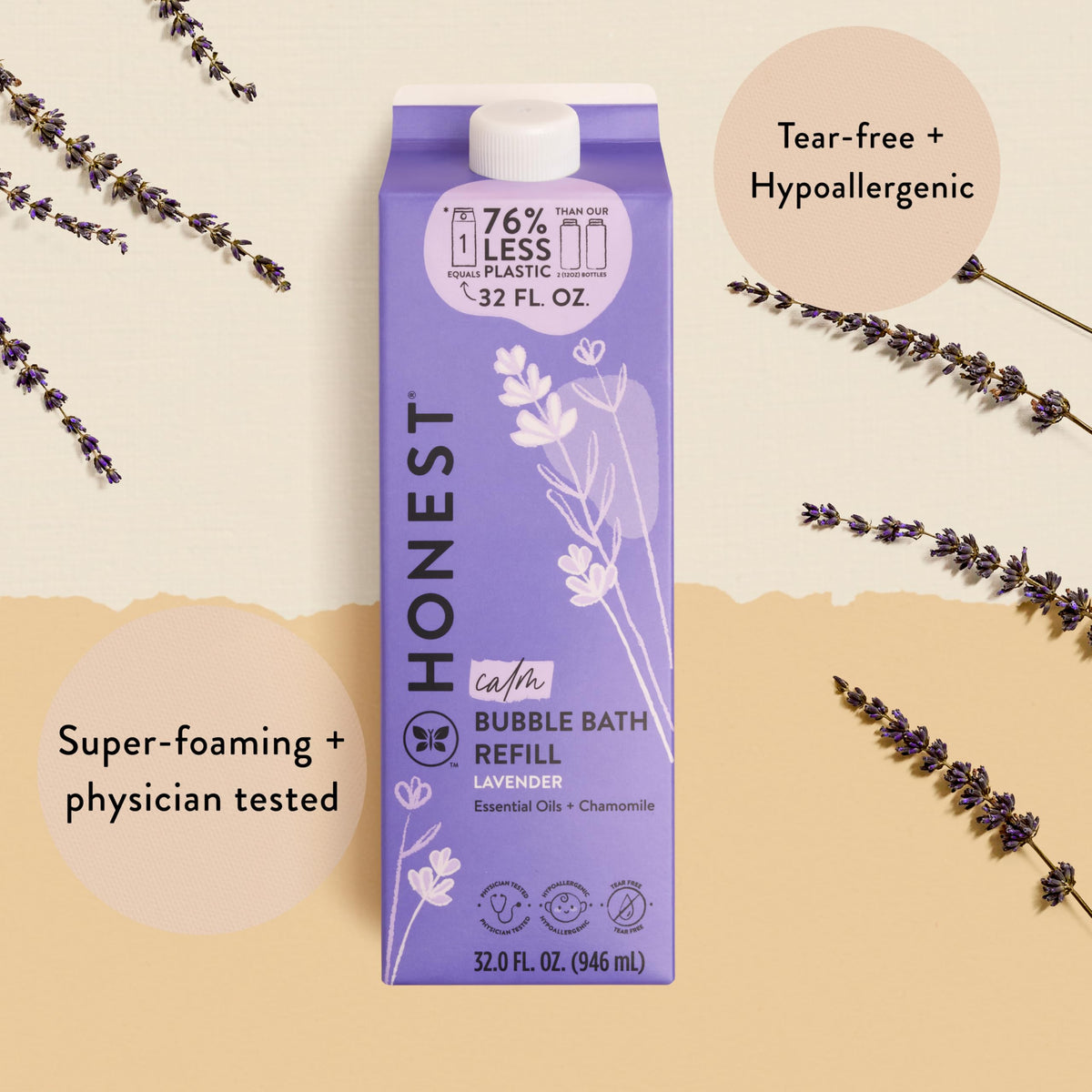 The Honest Company bubble bath refill carton back label with ingredients