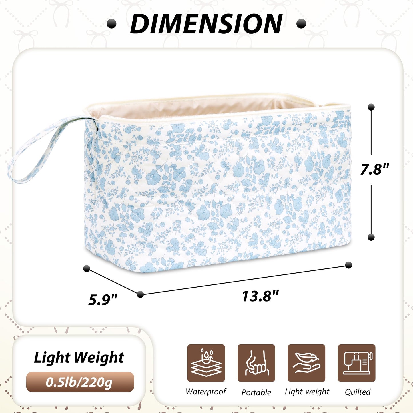 Mrltau portable cotton floral organizer case showing side zipper details
