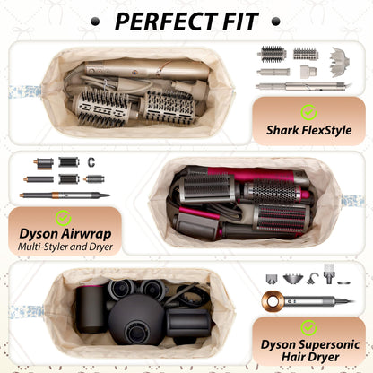 Mrltau aesthetic cosmetic bag and hair tool organizer lying flat on vanity