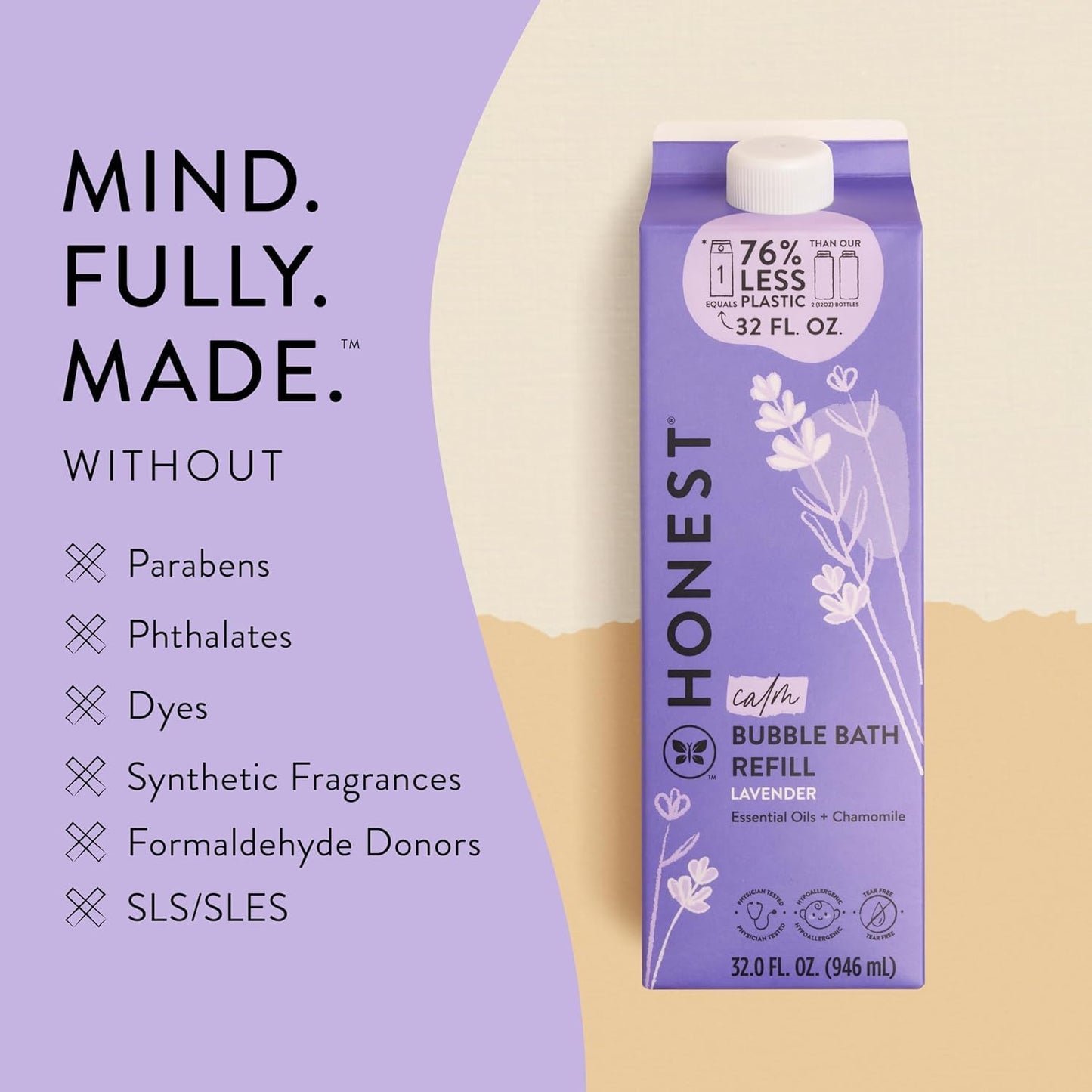 Details of Honest Company lavender calming bubble bath refill