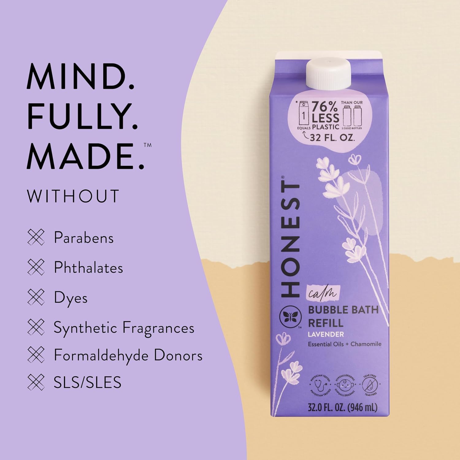 Details of Honest Company lavender calming bubble bath refill
