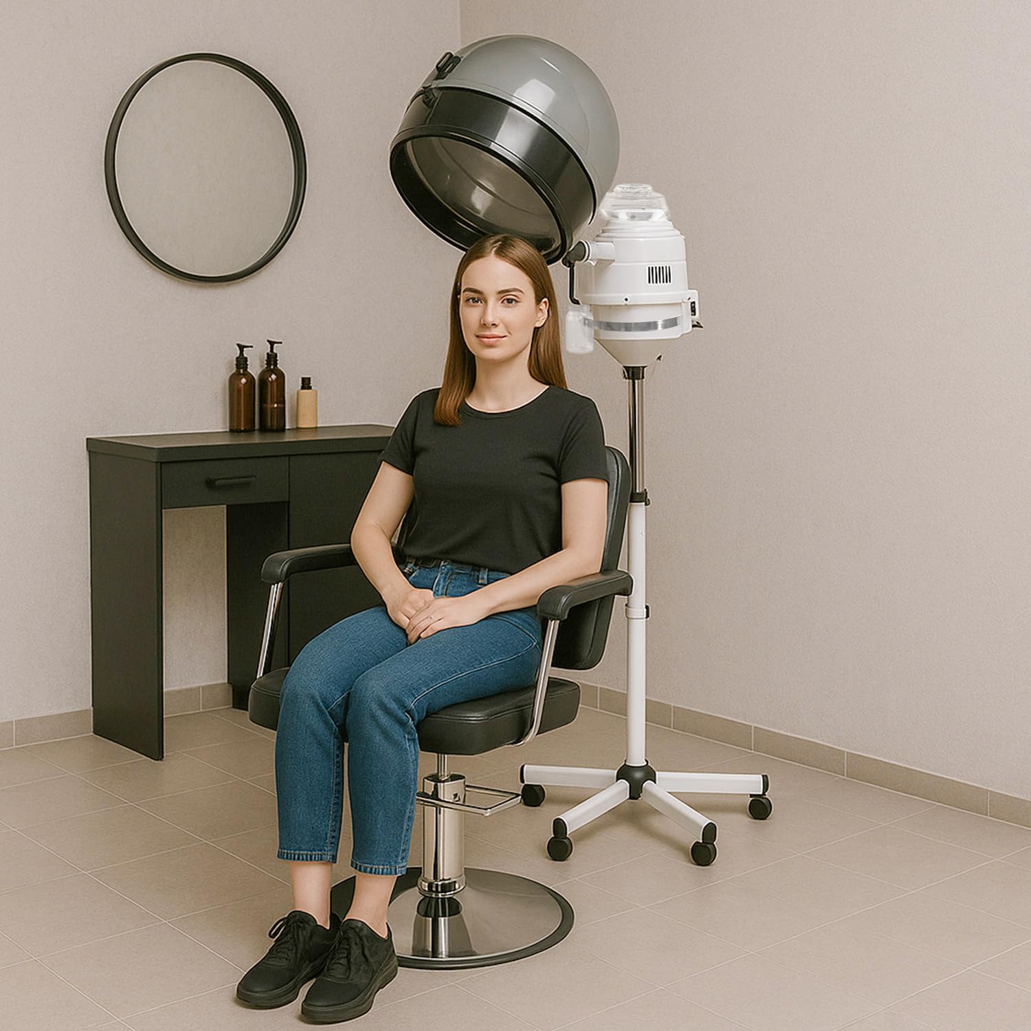 Professional salon bonnet hair care equipment with adjustable height stand