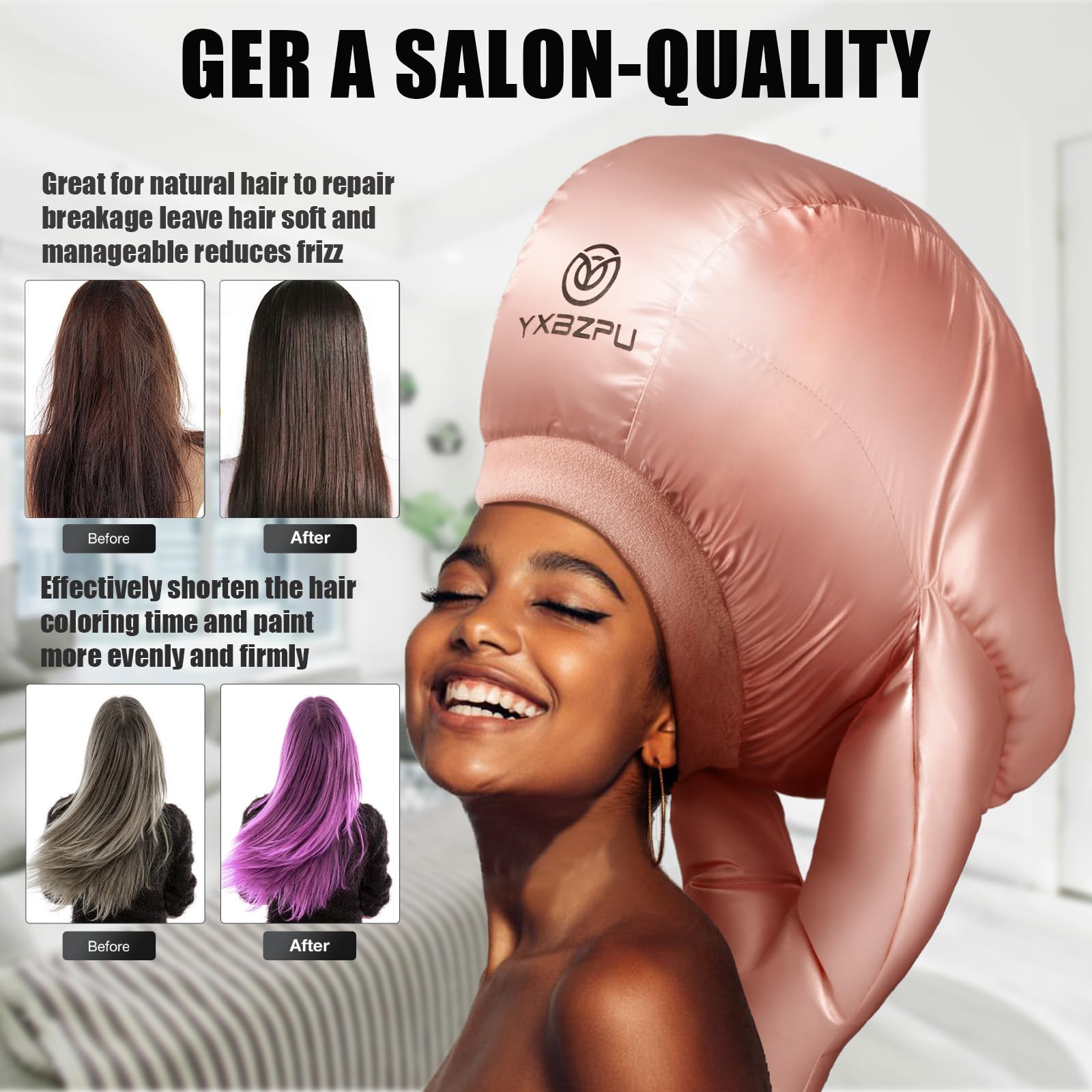 YXBZPU hooded diffuser cap for curly hair fully inflated with dual tube air circulation technology