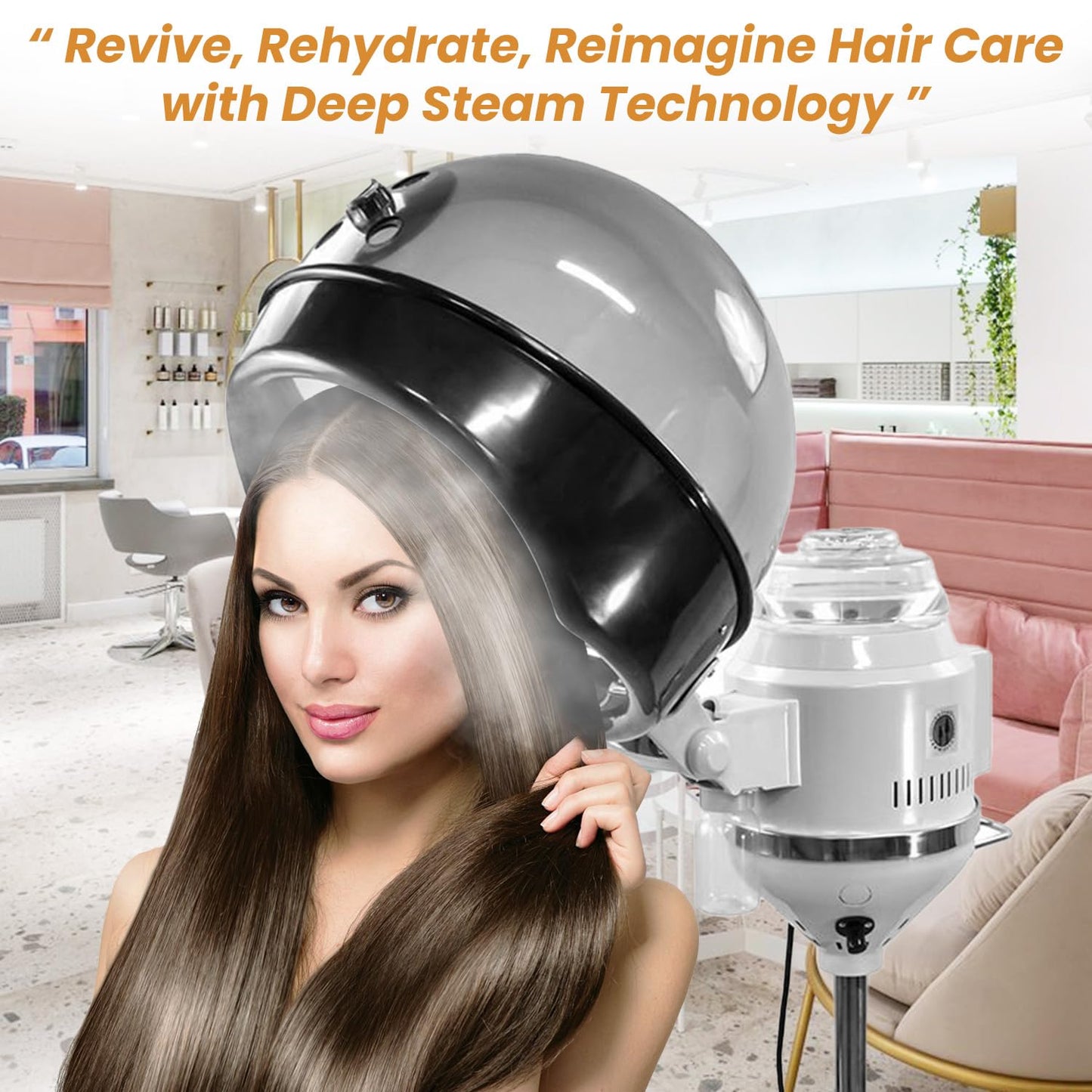 Premium 620W hair spa steaming machine with water reservoir close-up