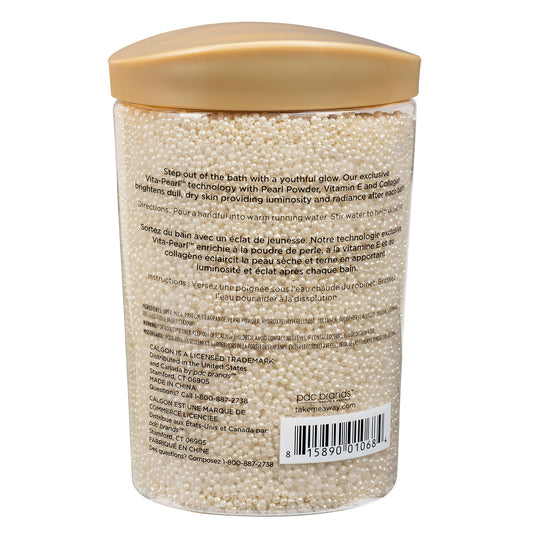 Close up of Calgon bath pearls packaging
