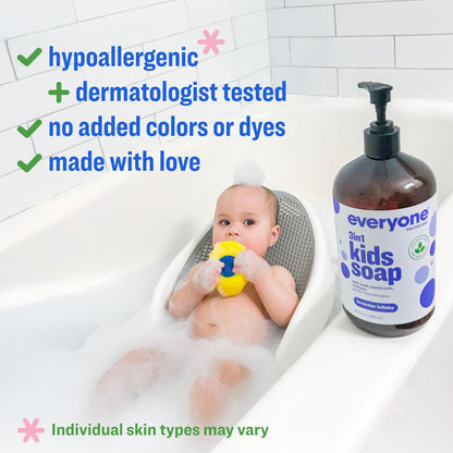 Pack of two 32 fluid ounce bottles of Everyone 3-in-1 kids body wash